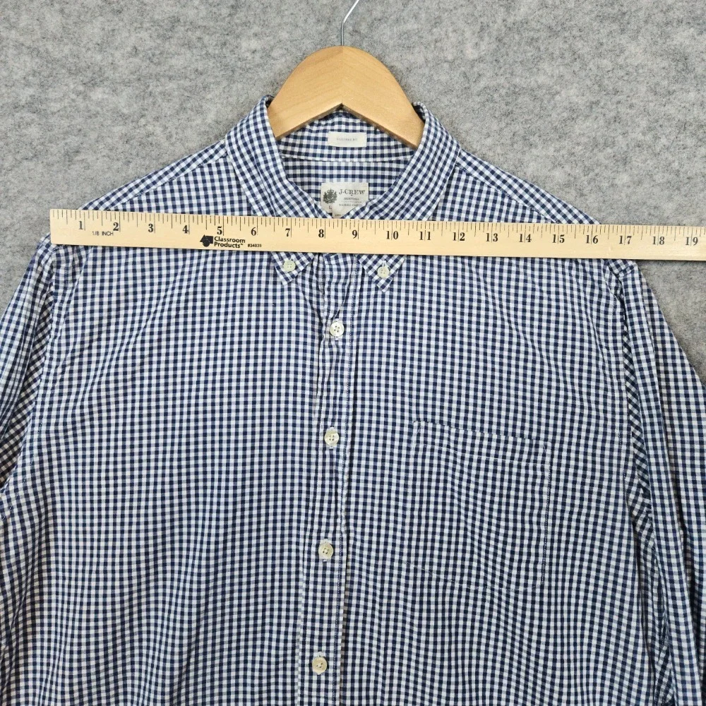 J Crew Shirtings Men's Blue & White Checks Size L 100% Cotton Washed Casual HOLE